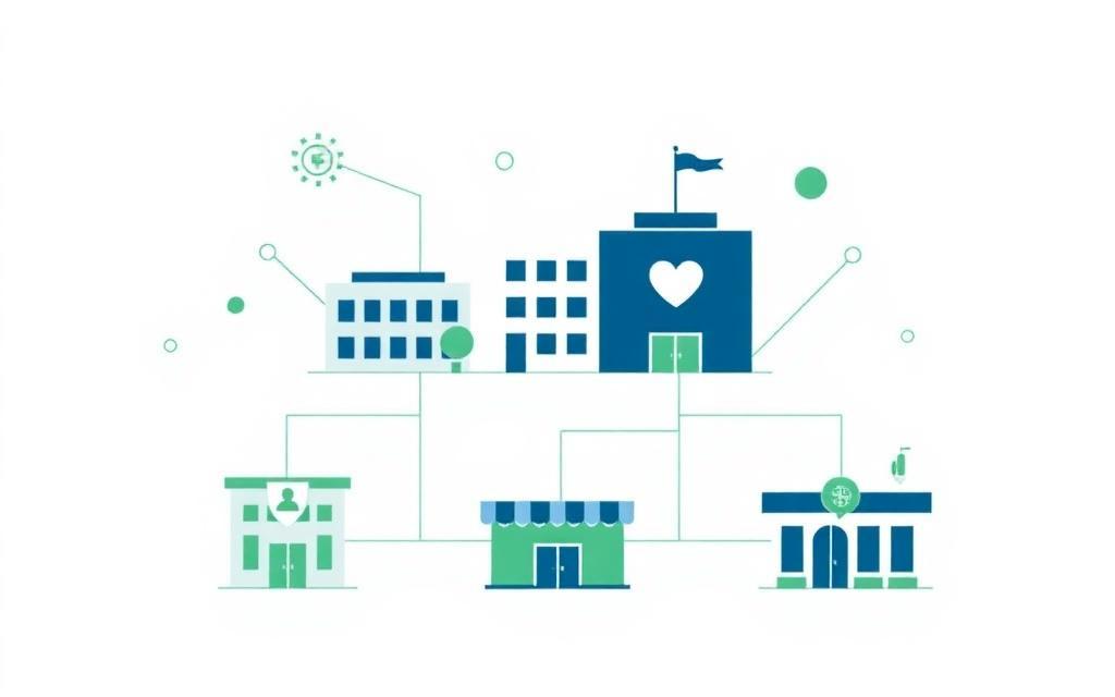 Industry solutions illustration with connected sector buildings